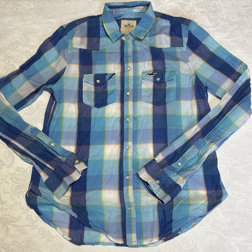 Hollister Blue Plaid Snap Front Western Shirt Bella Swan Small Y2K Casual